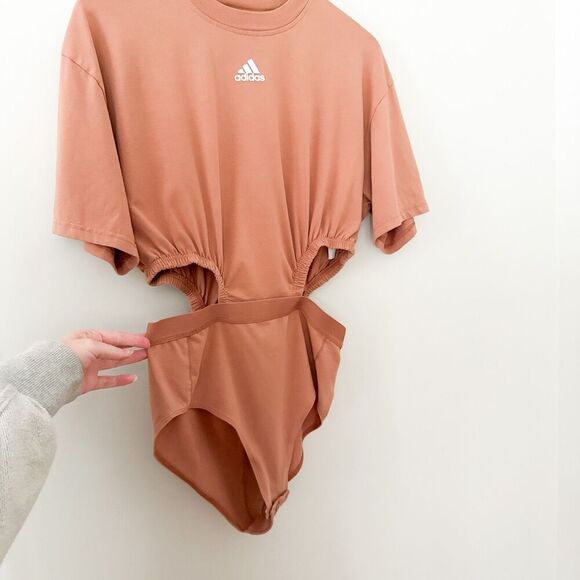 Adidas Bodysuit High Cut Leotard Brown Size Small Streetwear Athleisure - Picture 2 of 10